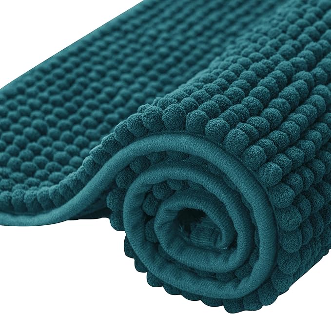 SUBRTEX Bathroom Rugs, 24" x 36" Chenille Bath Rug Soft Short Plush Bath Mat Soft Shower Mat Water Absorbent Shower Mat Quick Dry Machine Washable, Teal