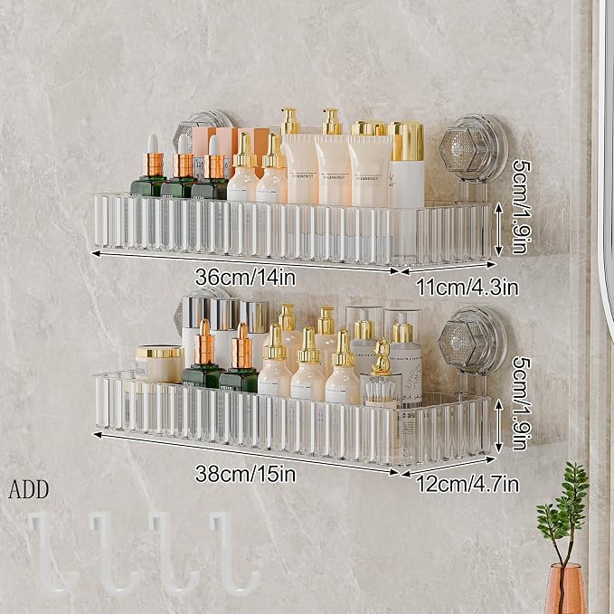 Shower Caddy Suction Cup Bathroom Shower Organizer for Bathroom Storage & Home Decor & Kitchen No Drilling Large Capacity Removable and Reusable Shower Shelves for Inside Shower. (clear, square)