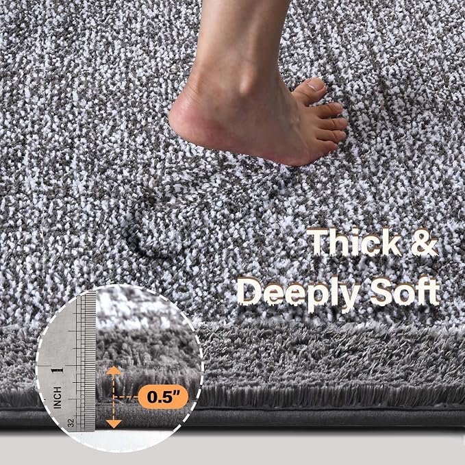 80x24 Large Bathroom Rugs Washable Non Slip, Grey Bath Mat for Bathroom Floor Tub, Soft Absorbent Quick Dry Mats for Shower, Bathtub,Home Decor