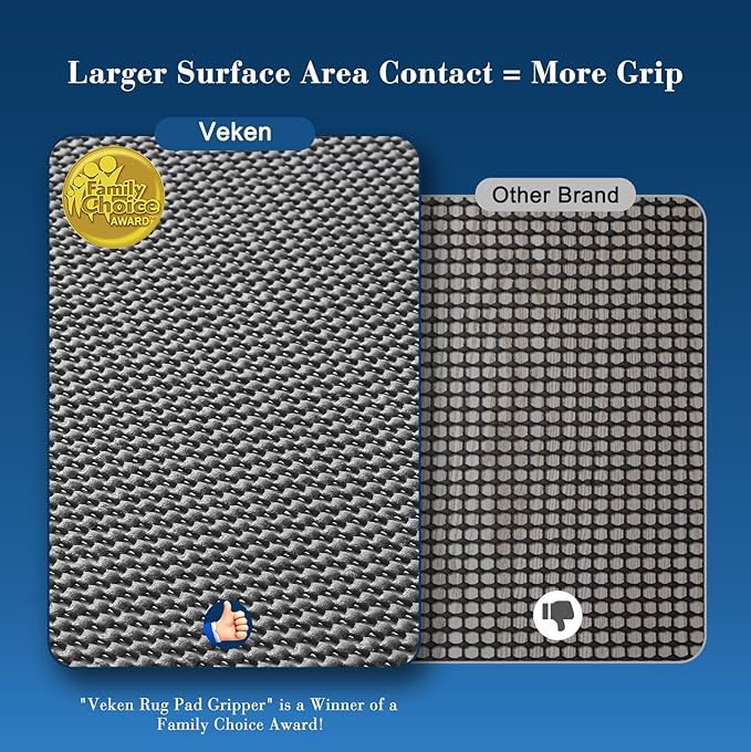 Veken 9x12 Ft Rug Pad Gripper for Hardwood Floors, Non Slip Dark Grey Rug Pads for Area Rugs, Thick Rug Grippers for Tile Floors, Under Carpet Anti Skid Mat, Keep Your Rugs Safe and in Place