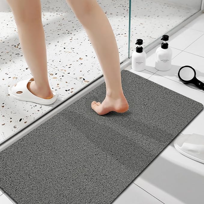 Shower Mat Non Slip 40x16 Inch, Quick Drying PVC Loofah Bath Mats, Easy Clean Soft Bathroom Rugs for Tub Floor, Shower, Grey
