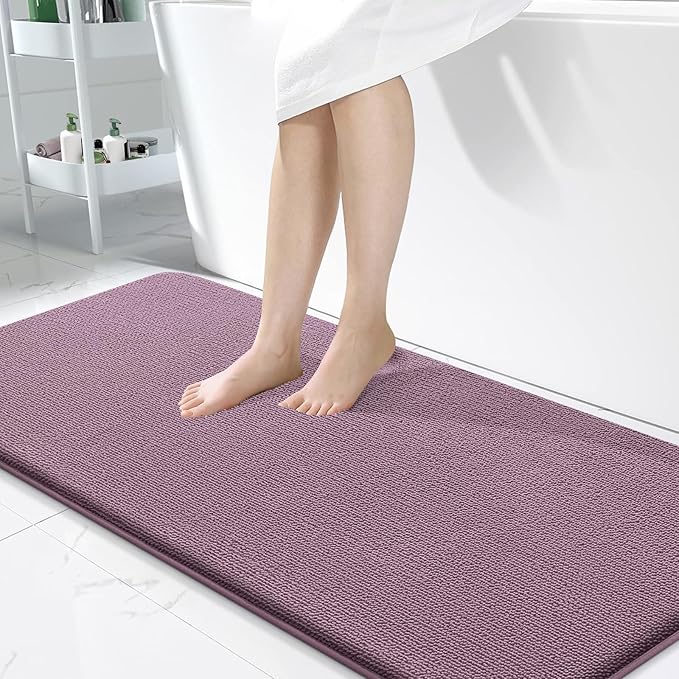 OLANLY Thick Memory Foam Bathroom Runner Rugs 47x24, Extra Soft Absorbent Long Bath Rug, Quick Dry, Non-Slip, Machine Washable Bath Mats for Bathroom, Tub and Shower, Home Decor Accessories, Deep Plum
