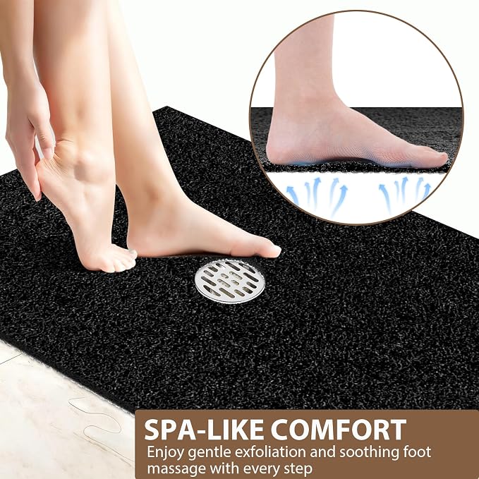 Large Non Slip Shower Mat: 32x24 inch Loofah Shower Mat for Inside Shower with Drain Hole in Middle, Soft PVC Anti-Slip Shower Stall Mats for Bathroom,Wet Area, Quick Drying