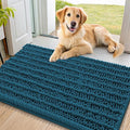 Smiry Dog Door Mat for Muddy Paws 36x24, Absorbent Dirt Trapper, Non-Slip Washable Chenille Entryway Rug for Inside Floor, Atlantic Blue, Layered Pattern