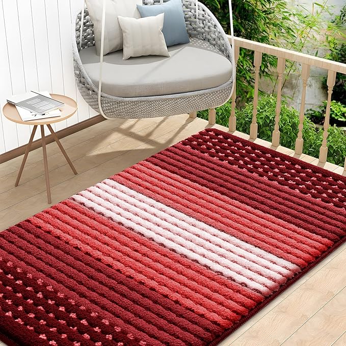 Kitinjoy Indoor Outdoor Door Mat, 48x32 Non-Slip Absorbent Dirt Trapper, Low-Profile Washable Inside Entrance Front Floor Mat, Sturdy Soft Entry Dotted Ombre Doormats for Entryway, Burgundy