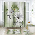 Onalasyc 4PCS Grass Green Daisy Flowers Butterfly Shower Curtain Set with Shower Curtain and Carpet and Accessories, Waterproof Bathroom Shower Curtain Decorative Set with 12 pcs Hooks,71 x 71in