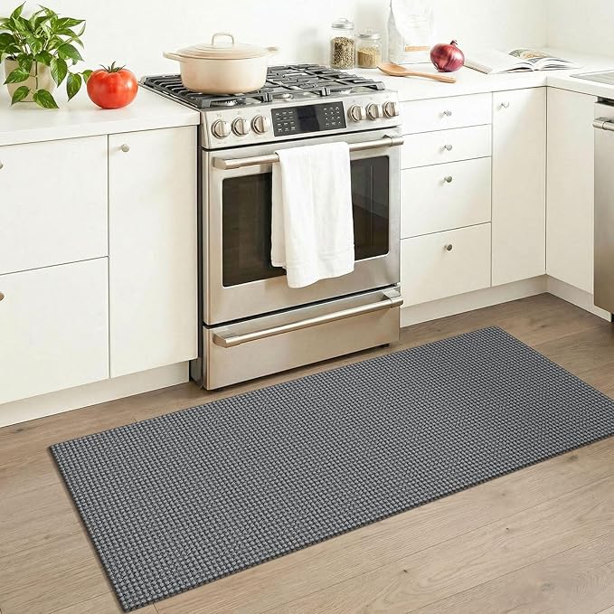 KOZYFLY Runners for Hallways 2x5 ft Washable Kitchen Runner Non Slip Rubber Backed Hall Runners Cotton Entryway Runner Rugs Floor Carpet for Indoor Backdoor Bedroom Kitchen, Grey/Dark Grey