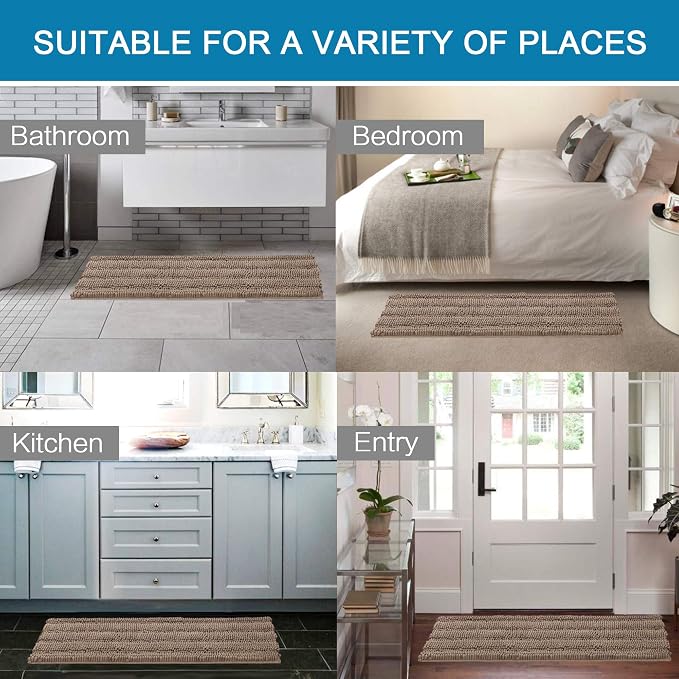 H.VERSAILTEX Bathroom Rugs Bath Mat Runner Rug Non Slip Kitchen Rug Extra Long Bath Rug Runners Oversized 59" x 20" Absorbent Washable Dry Fast Plush Area Rug for Bathroom/Bedroom - Taupe Brown