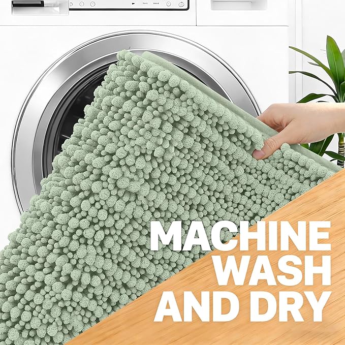 OLANLY Bathroom Rug Mat 40x32, Thick Soft and Absorbent Chenille Bath Mat, Non-Slip Rubber Backing, Machine Washable Quick Dry Bath Rugs for Tub Shower Floor, Home Decor Accessories, Sage Green