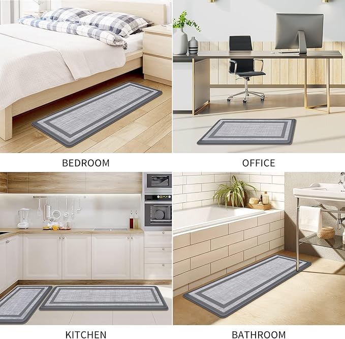 Mattitude Kitchen Mats Set of 2,Cushioned Anti-Fatigue Non-Skid Rug Sets Ergonomic Comfort Standing Mat for Kitchen, Floor, Office, Sink, Laundry, Gray and Gray