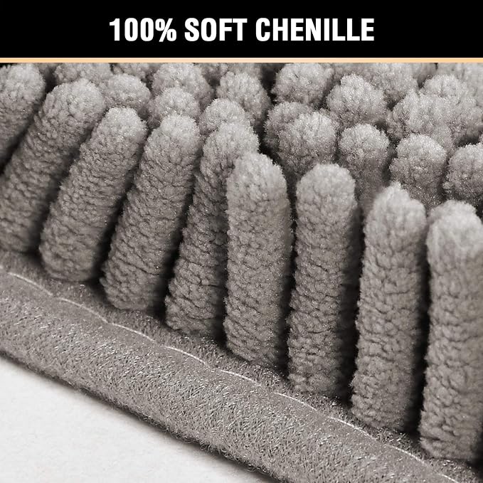 H.VERSAILTEX Chenille Bath Rug Non-Slip Bathroom Rug Shag Shower Mat Machine-Washable Bath Mat with Water Absorbent Soft Microfibers, 20" W x 32" L, Dark Grey