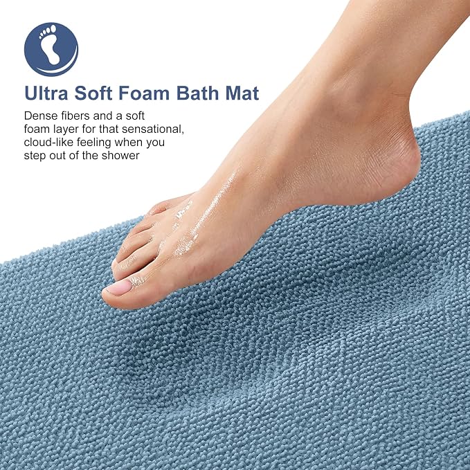 OLANLY Thick Memory Foam Large Bathroom Rugs 50x30, Extra Soft Absorbent Bath Rug, Quick Dry Bath Mat, Non-Slip, Machine Washable Mats for Bathroom, Tub and Shower, Home Decor Accessories, Airy Blue