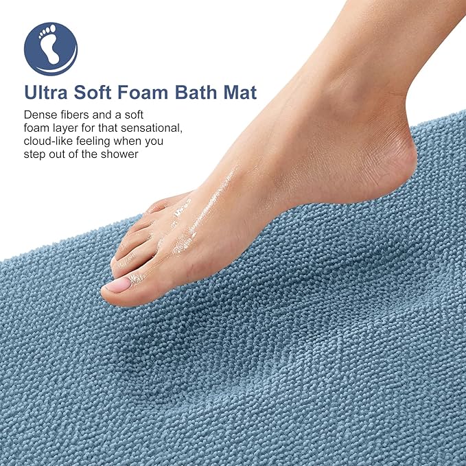 OLANLY Thick Memory Foam Large Bathroom Rugs 40x32, Extra Soft Absorbent Bath Rug, Quick Dry Bath Mat, Non-Slip, Machine Washable Mats for Bathroom, Tub and Shower, Home Decor Accessories, Airy Blue