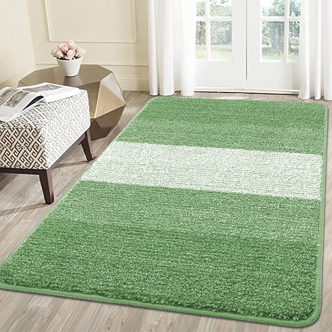 Kitinjoy Indoor Outdoor Door Mat, 59x36 Non-Slip Absorbent Dirt Trapper, Low-Profile Washable Inside Entrance Front Floor Mat, Sturdy Soft Entry Doormats for Entryway, Sage Green