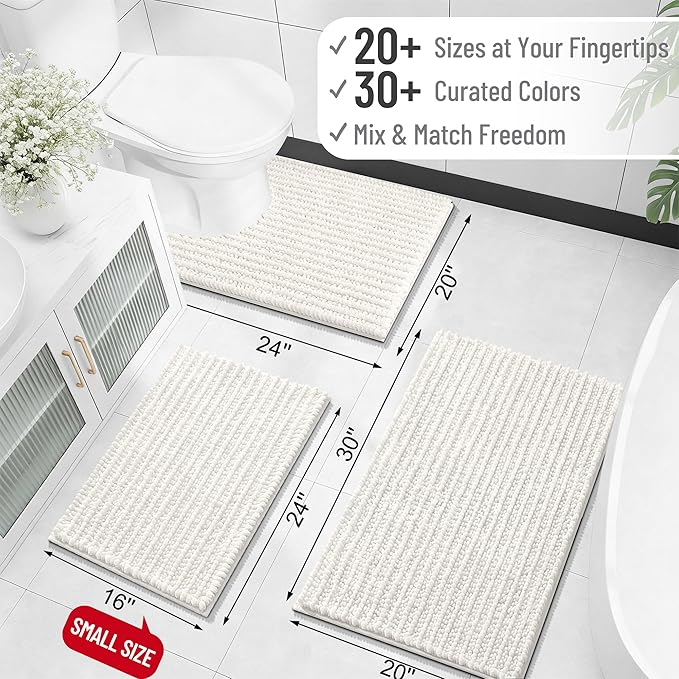OLANLY Bathroom Rug Mat 70x46, Thick Soft and Absorbent Chenille Bath Mat, Non-Slip Rubber Backing, Machine Washable Quick Dry Bath Rugs for Tub Shower Floor, Home Decor Accessories, Ivory