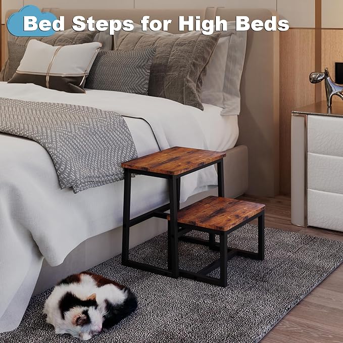 2 Step Stool for Adults Wooden Step Stool with 500 Lbs Capacity, 3 in 1 Heavy Duty Sturdy Stepping Stools Bedside Foot Stool for Kichen/Bathroom/Bedroom High beds, Non-Slip Pads