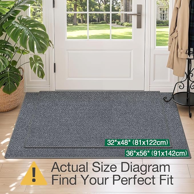 LUMI Ultra Thin Indoor Door Mat for Entrance 32"x48", Non Slip Entryway Mat, Low Profile Doormat, Unique Herringbone Design Carpet for Inside, Patio, Porch, Navy Gray