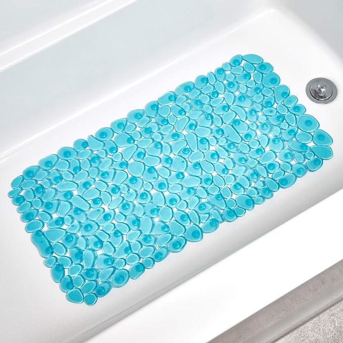 iDesign Pebblz Suction Non-Slip Bath Mat for Shower Bathtub, Stall, Set of 1, Blue