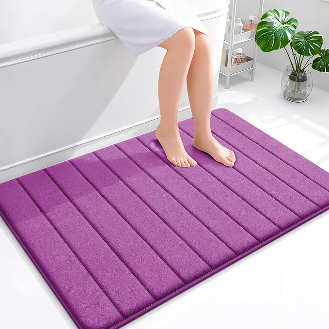 OLANLY Memory Foam Bath Mat 44x32, Super Soft Absorbent Bathroom Rugs, Quick Dry, Machine Washable Shower Floor Rugs, Bathmat Carpet, Bathroom Home Decor Accessories, Purple