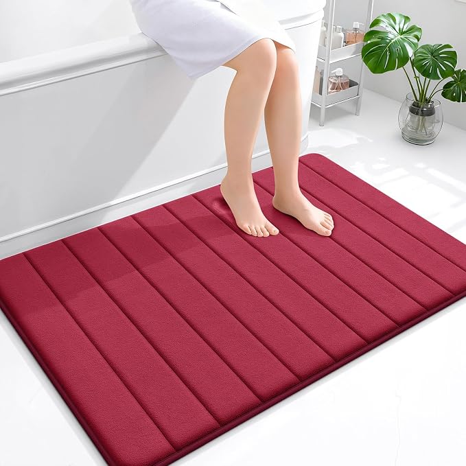 OLANLY Memory Foam Bath Mat 44x32, Super Soft Absorbent Bathroom Rugs, Quick Dry, Machine Washable Shower Floor Rugs, Bathmat Carpet, Bathroom Home Decor Accessories, Burgundy