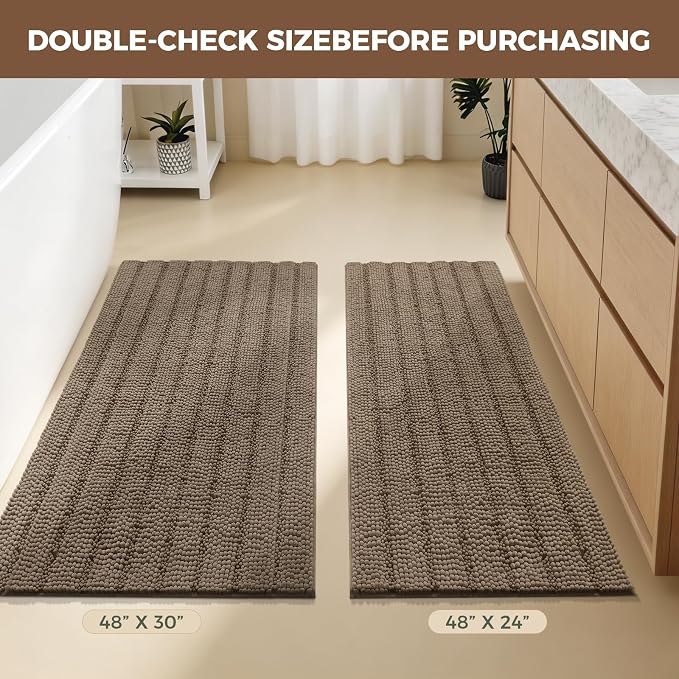 Bcoimo Large Bathroom Rug, Chenille Bath Mat with High Low Pile Design, Soft Absorbent Non Slip Bath Rug, Machine Washable Quick Dry Mat for Shower, Tub, Sink and Vanity