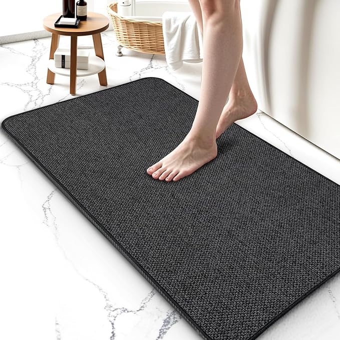 2 Pack Bathroom Rugs 17x27Inch, Thin Bath Mat with Rubber Backing Non-Slip, Absorbent,Quick Dry Machine Washable, Home Decor Accessories Cozy Cloth Bathroom Mat fit Under Door/Sink/Tub/Shower-Blue