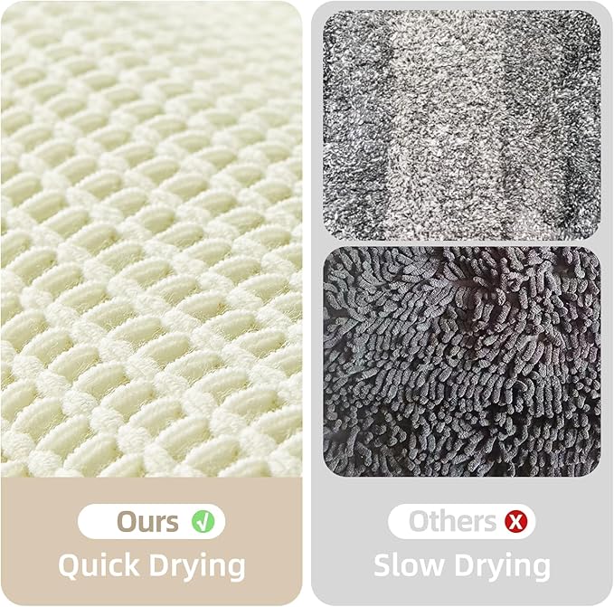 TYUU Cream White Bathroom Rugs, Waffle Bath Mat Non Slip Washable Super Absorbent Quick Dry Boho Farmhouse Bathroom Decor, 48"x24" Cream White