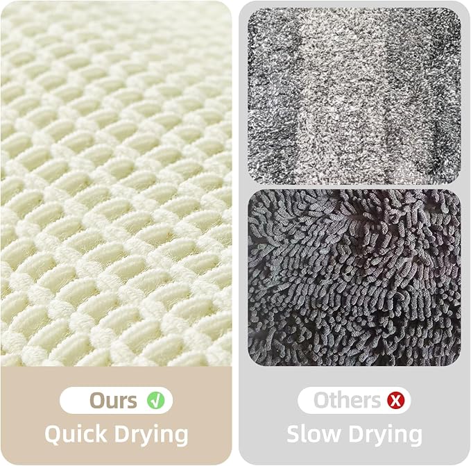 TYUU Cream White Long Bathroom Rugs, Waffle Runner Rug Bathroom Non Slip Washable Super Absorbent Quick Dry Boho Farmhouse Bath Mat, 60"x24" Cream White