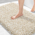Yimobra Bathroom Rugs Non Slip Washable 36X24, Ultra Soft and Water Absorbent Bath Mats, Plush Fluffy Shower Mat Outside, Luxury Microfiber Thick Matts for Bathroom Floor/Tub, Light Beige and White