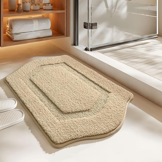 Bathroom Rug Mat, Extra Soft Absorbent Washable Bath Rug, Non-Slip Bath Mats for Bathroom, Tub and Shower, Beige, 20×32