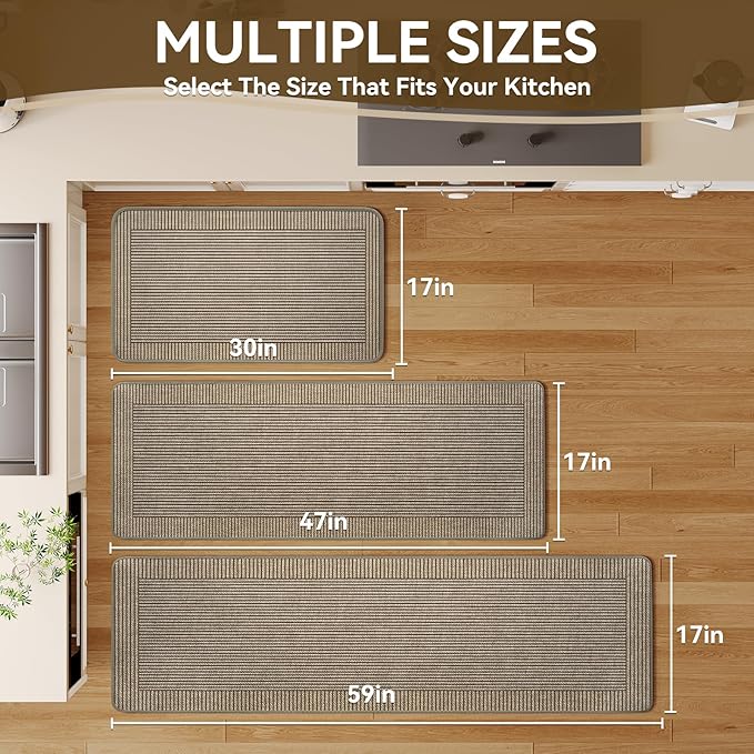 Kitchen Mats for Floor 17''x47'', Kitchen Rugs Non Slip Washable Absorbent Kitchen Mat, Braided Kitchen Sink Runner Rug, Brown