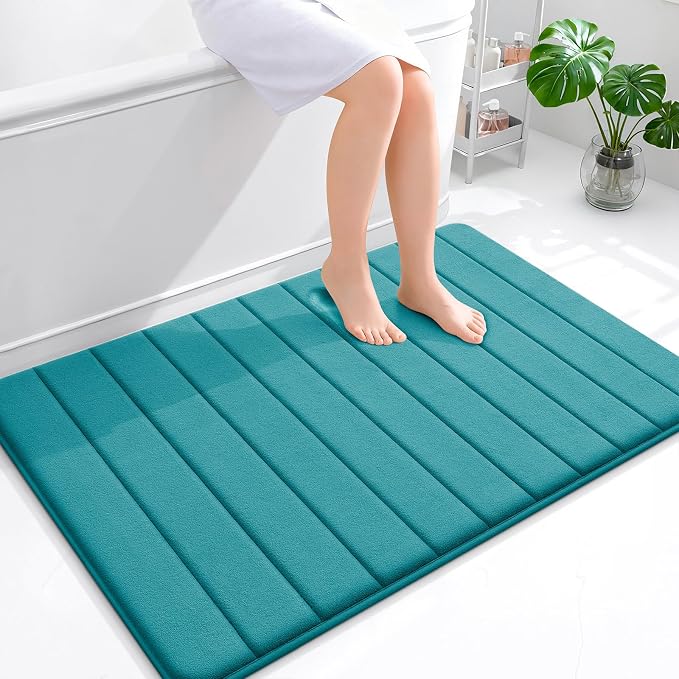 OLANLY Memory Foam Bath Mat 44x32, Super Soft Absorbent Bathroom Rugs, Quick Dry, Machine Washable Shower Floor Rugs, Bathmat Carpet, Bathroom Home Decor Accessories, Deep Lake