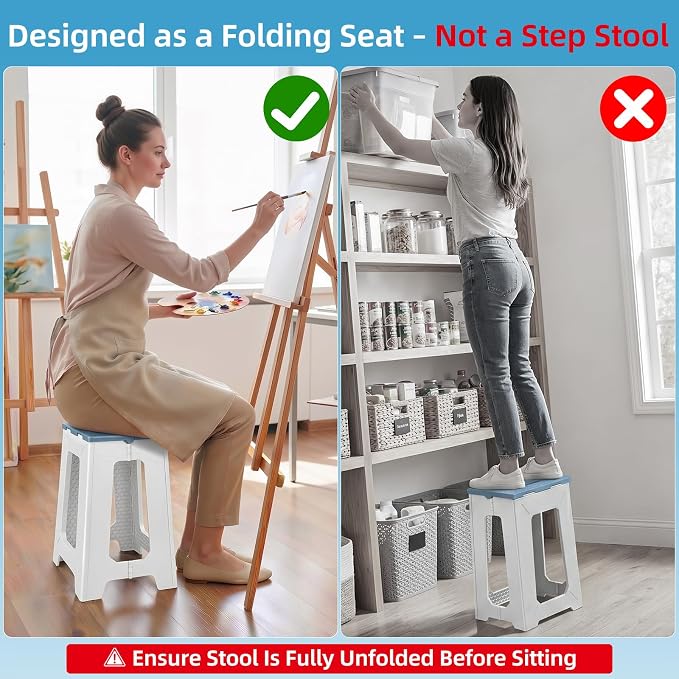 neotidy Foldable Stool Chair, 17.7” Tall Folding Seat for Adults up to 400 lb, Heavy-Duty Plastic Foldable Stool for Sitting, Portable Compact Folding Chair for Home Outdoor Camping, Blue