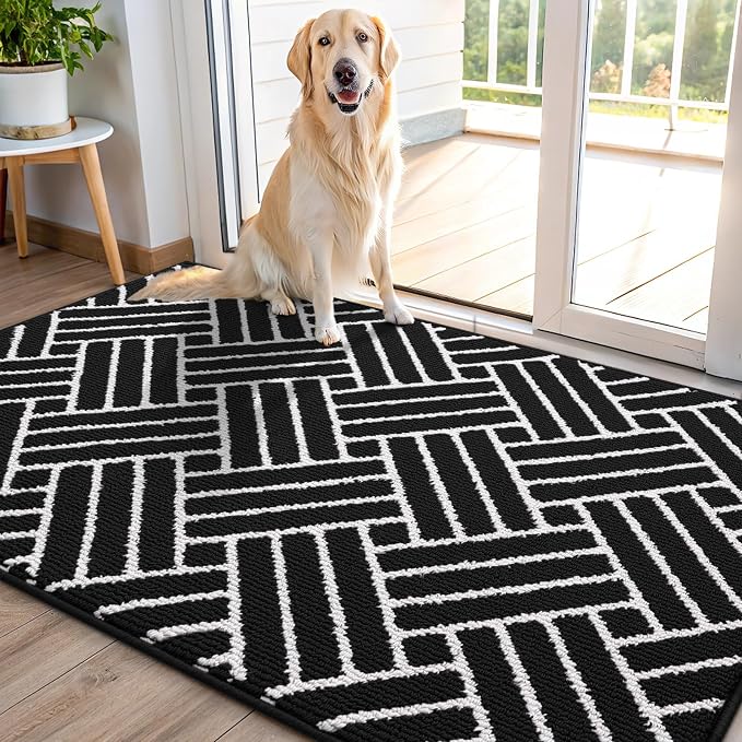 OLANLY Indoor Door Mat, 40x32 Inch, Dirt Resistant and Absorbent, Non-Slip Rubber Backing Floor Mats, Easy Clean Low-Profile Doormat for Entryway, Front Door, and Inside Entrance, Deep Black