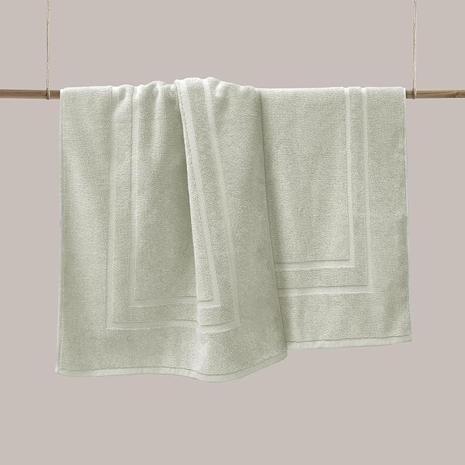 Feather & Stitch 2 Piece Towel Like Bath Mats (30x21 Inch) 100% Cotton Terry Bath Mats, Bathroom Shower Floor Mats [NOT A Bathroom Rug], Soft Absorbent Washable Mats - Silver Birch