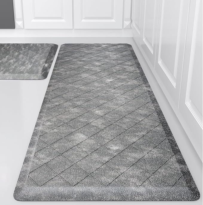 Cushioned Anti-Fatigue Mats, Heavy Duty Kitchen Rugs, 1/2 Inch Thick, Ergonomic Comfort Foam, Gray