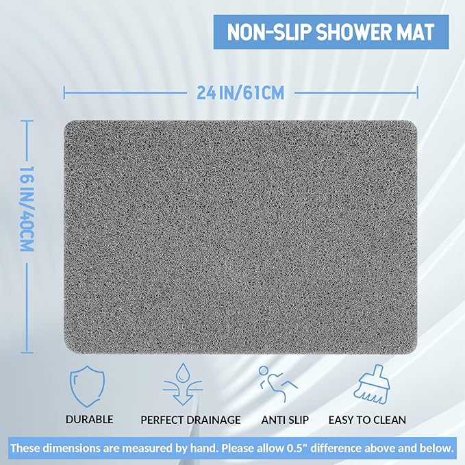 Hargiis Non-Slip Bathtub Mat, 2 Pack Anti Slip Shower Mat, Fast Drying Bathtub Mats, Foot Scrubber Mat, Anti Slip Mat for Tub, Floor, Bathroom, Kitchen, Home, Hotel (Grey 24"×16"+24"×16")