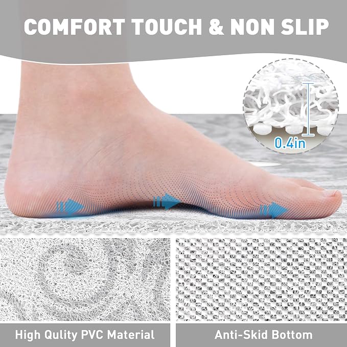 Square Shower Mat Non Slip: 32 x 24 Inch Extra Large Shower Mats with Drain Hole in Middle - PVC Loofah Anti Slip Shower Floor Matt for Inside Shower