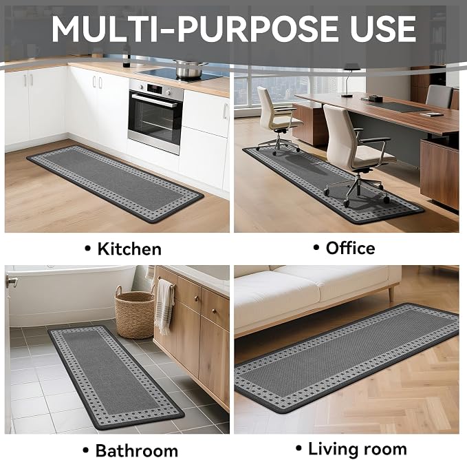 Kitchen Mats for Floor, 17''x30'' Washable Absorbent Kitchen Mat Non Slip, Braided Kitchen Runner Rug, Kitchen Sink Rug, Grey