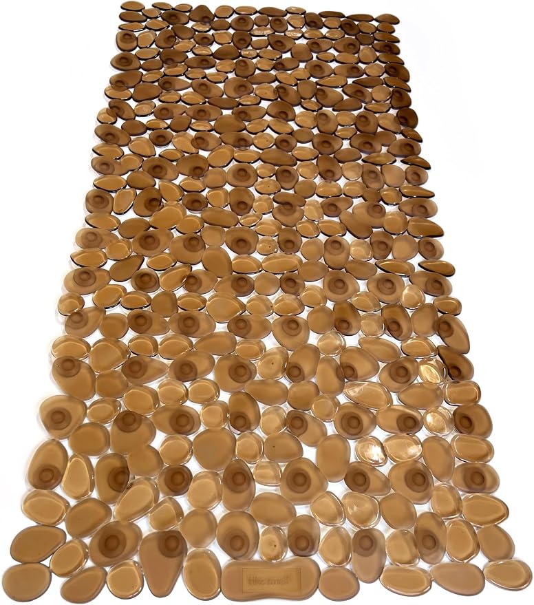 “Pebbles” Non-Slip Bathtub/Shower Mat 27.5”x14” Rectangular, Non-Toxic, Safe, Clean, Machine-Washable, Superior Grip & Drainage, Vinyl, for Smooth Floors ONLY, Transparent Brown