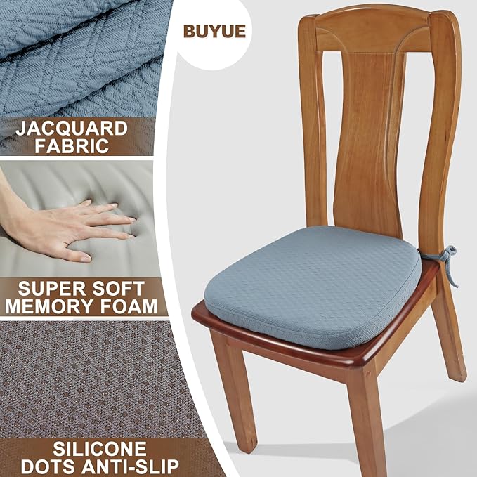 BUYUE Luxury Memory Foam Chair Cushions 6 Pack, Jacquard 16" U-Shape Comfortable Dining Chair Pads, Removable Slip Resistant Kitchen Chair Seat Cushions (Set of 6, Sky Blue)