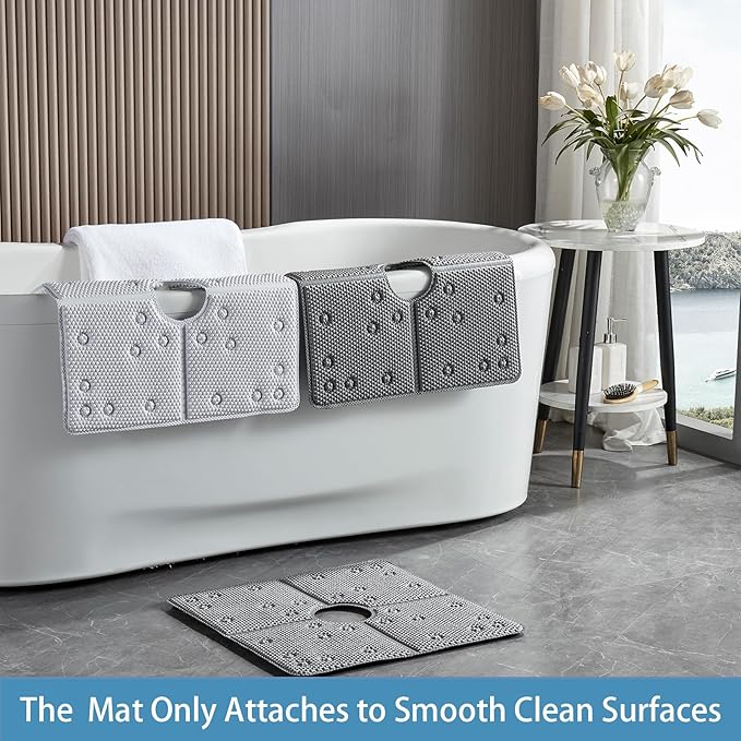 Webos Bathtub Mat Non Slip: Soft Safety Foam Bath & Shower Mat for Tub Suitable for Families 21 X 21Inch with Drain Holes and Suction Cups Massage Tub & Shower Mat for Bathroom (White)