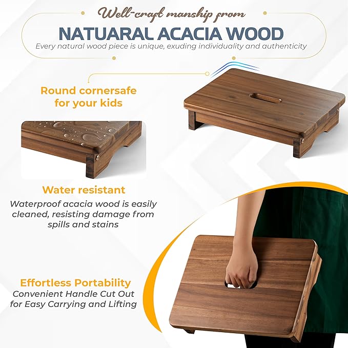 FANATU Wooden Step Stool, One Step Stool for Adults, Bedside Wooden Stool with 550lbs Capacity, Portable & Non-Slip Heavy Duty Design (Rich Walnut, 3.5in Height)