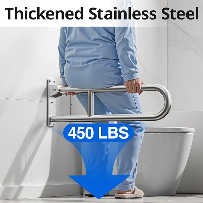 Toilet Grab Bar, Bathroom Safety Handrail Wall Mounted, 304 Stainless Steel Flip Up Folding Support Rail for Elderly Seniors and Handicap Assistance (30 Inch)