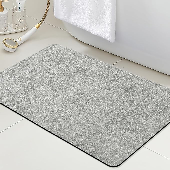 ACCUMTEK Non Slip Bath Mat, Thin Bathroom Rugs Fit Under Door, Quick Dry Bath Mats, Machine Washable Bath Rugs for Bathroom, Bathtub & Kitchen, Bathtub, Light Gray/Checkered/32 x20