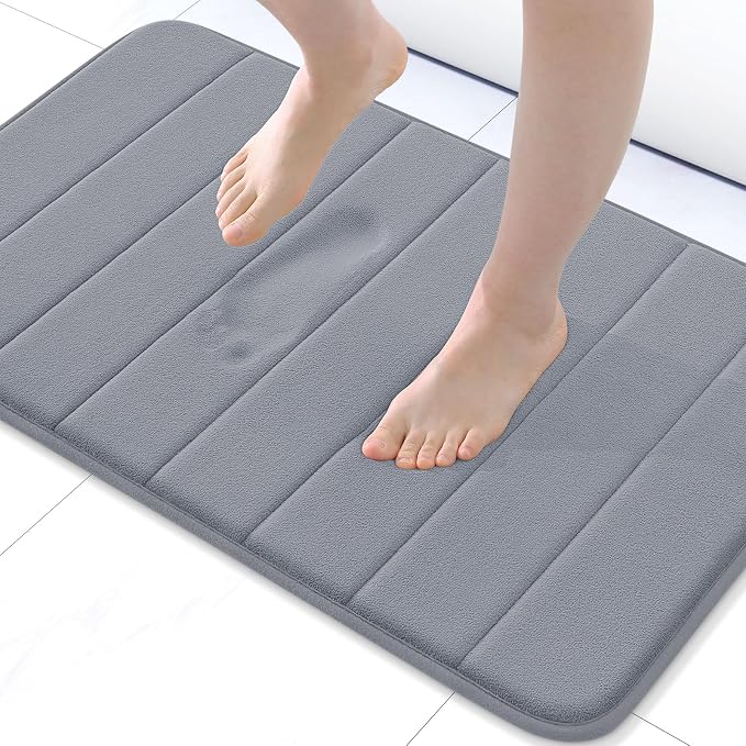 Buganda Memory Foam Bath Mat, 24" x 16", Ultra Soft and Non-Slip Bathroom Rugs, Water Absorbent and Machine Washable Bath Rug for Bathroom, Shower, and Tub, Medium Grey