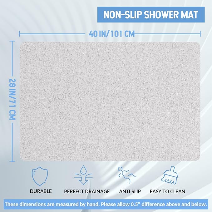 Hargiis Non-Slip Bathtub Mat, Anti Slip Shower Mat, Fast Drying Bathtub Mats, Foot Scrubber Mat, Anti Slip Mat for Tub, Floor, Bathroom, Kitchen, Home, Hotel (White 40"×28")