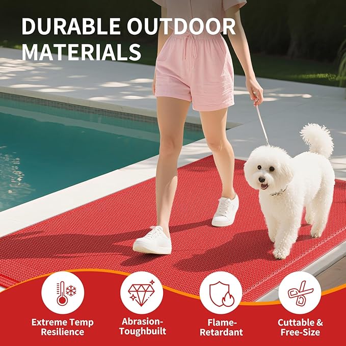 Front Door Mat 31''x47'', Drainage Heavy Duty Dirt Trapping Non-Slip Doormats, Outdoor Rubber Floor Mats, Restaurant Commercial Kitchen Industral Pool Entrance Bar Wet Area, Red