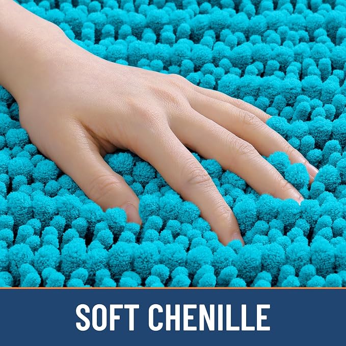 Smiry Bathroom Rugs Mat 24x16, Extra Soft Absorbent Chenille Bath Rugs, Non Slip Rubber Backing Machine Washable Quick Dry Bath Mats for Bathroom Floor, Tub, Shower, Home Decor Accessories, Aqua Sky