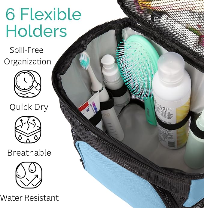 TERRA HOME College Dorm Room Essentials for Girls - Shower Caddy Dorm - Original, Portable, Durable, Roomy, Foldable Water Resistant Shower Bag in Light Pink with Metal Hook for Hanging (Light Blue)